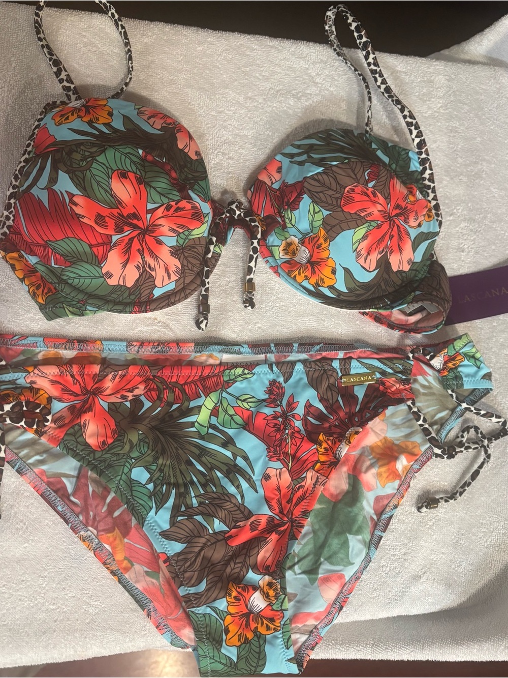 Tropical Floral Push-Up Bikini Set - Blue & Coral